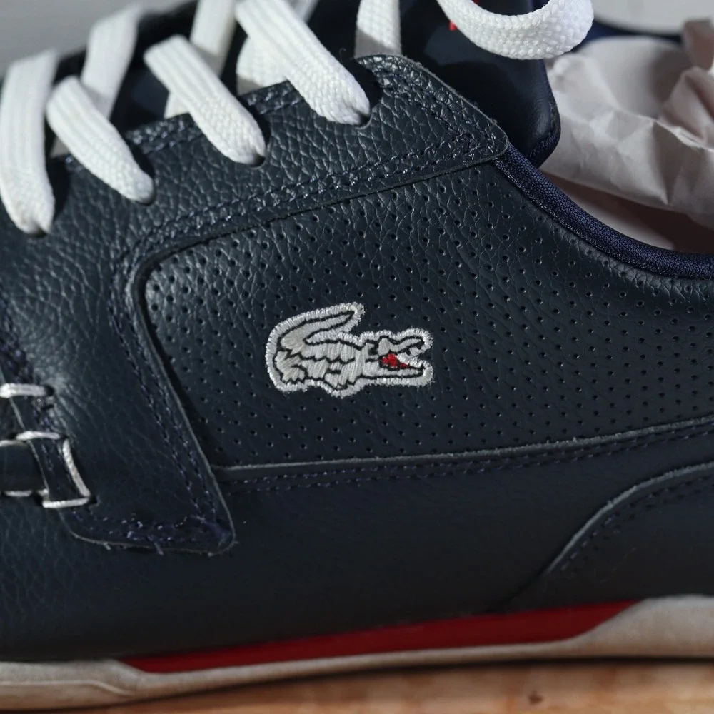 Lacoste Keellson Navy Blue Leather Boat Shoes Mens Nautical Sneakers